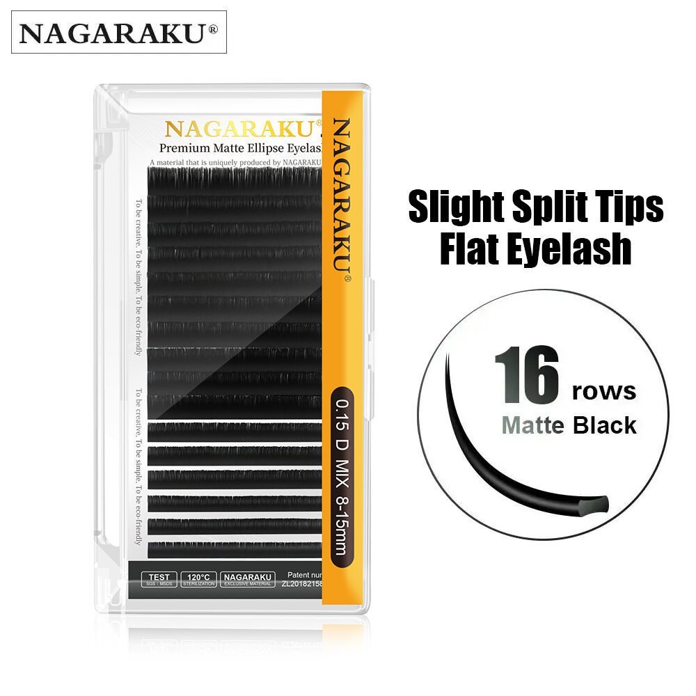 NAGARAKU 16 เส้น Matte Black Ellipse Split Tips Flat Eyelash Extension ellipse รูปขนตาส่วนบุคคล PLP1