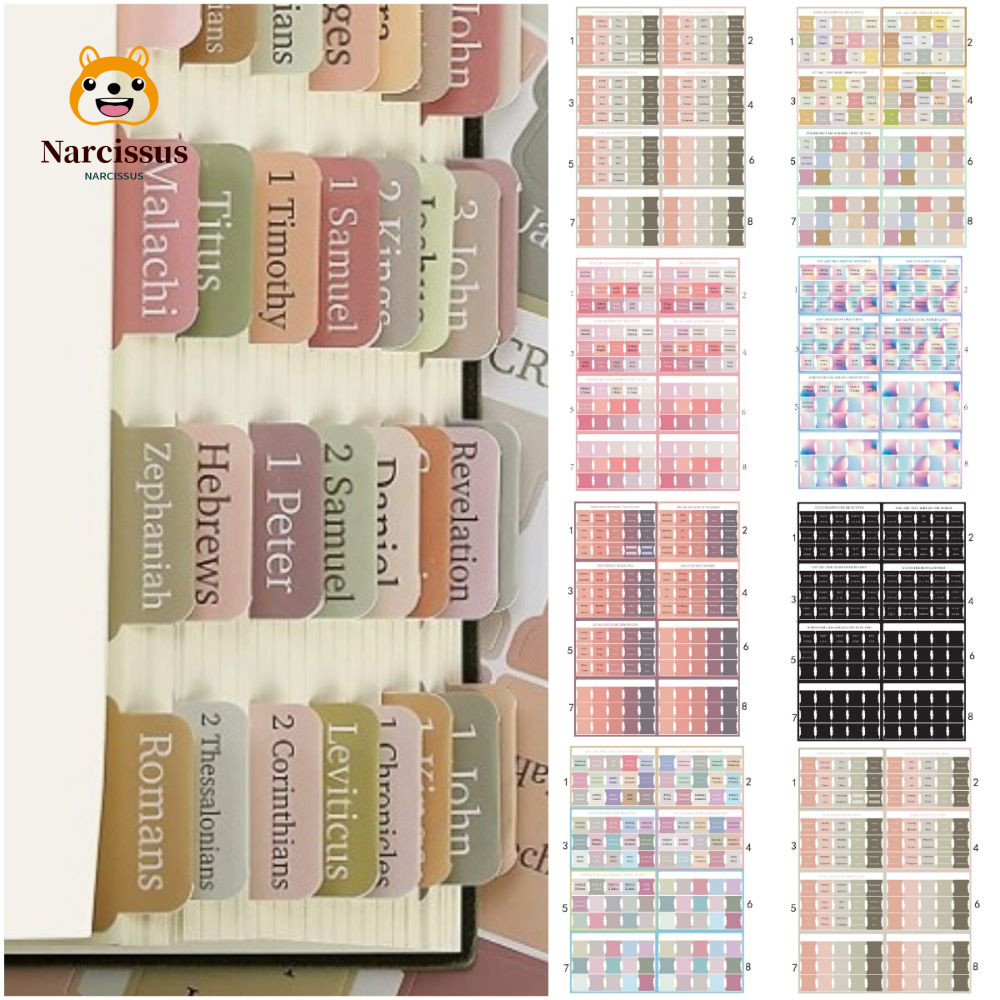 NARCISSUS 120 ชิ้นลามิเนต Bible Tabs, การนําทางง่าย Boho Bible Tabs, สีสันหลายสี Self กาว Bible Stud