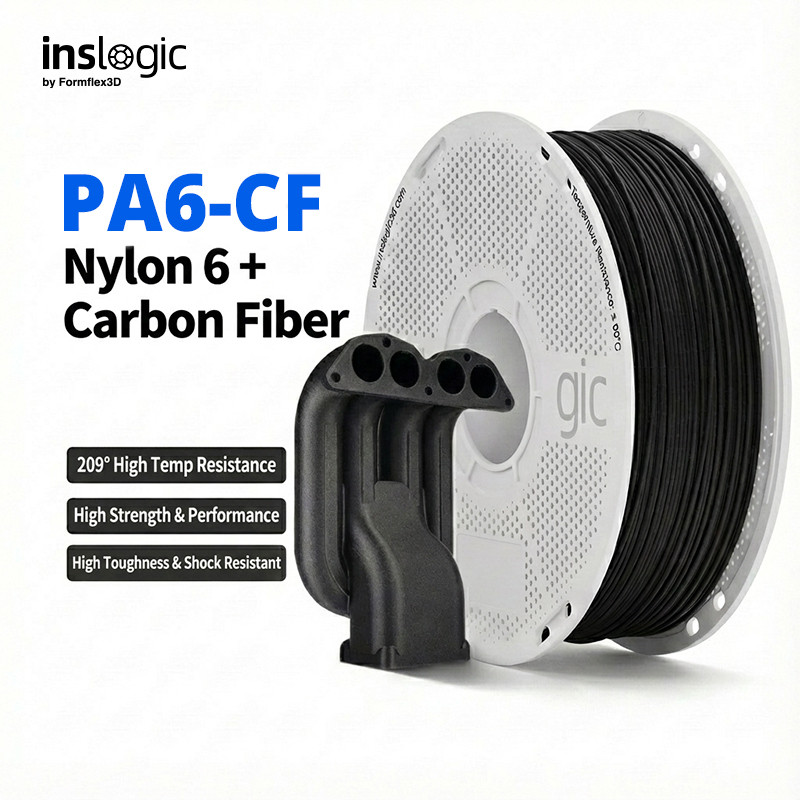 Inslogic PA6-CF เส้นไนลอน Carbon Fiber 20% ทนร้อน 209°C แข็งแรงสูง เกรดวิศวกรรม 1.75mm 1kg