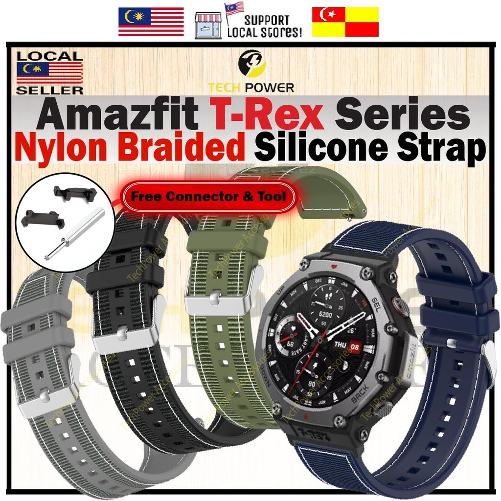 Amazfit T-Rex 3 / Amazfit T-Rex 2 Strap สายซิลิโคนแบบถักไนลอน,Tali Jam Amazfit T-Rex3 / Amazfit T-Re