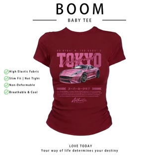 COD（จัดส่งภายใน 24 ชั่วโมง）เสื้อสาวอวบ เสื้อครอปท็อป แขนสั้น babytee สไตล์เกาหลี y2k T-shirt | ธีมรถแข่ง