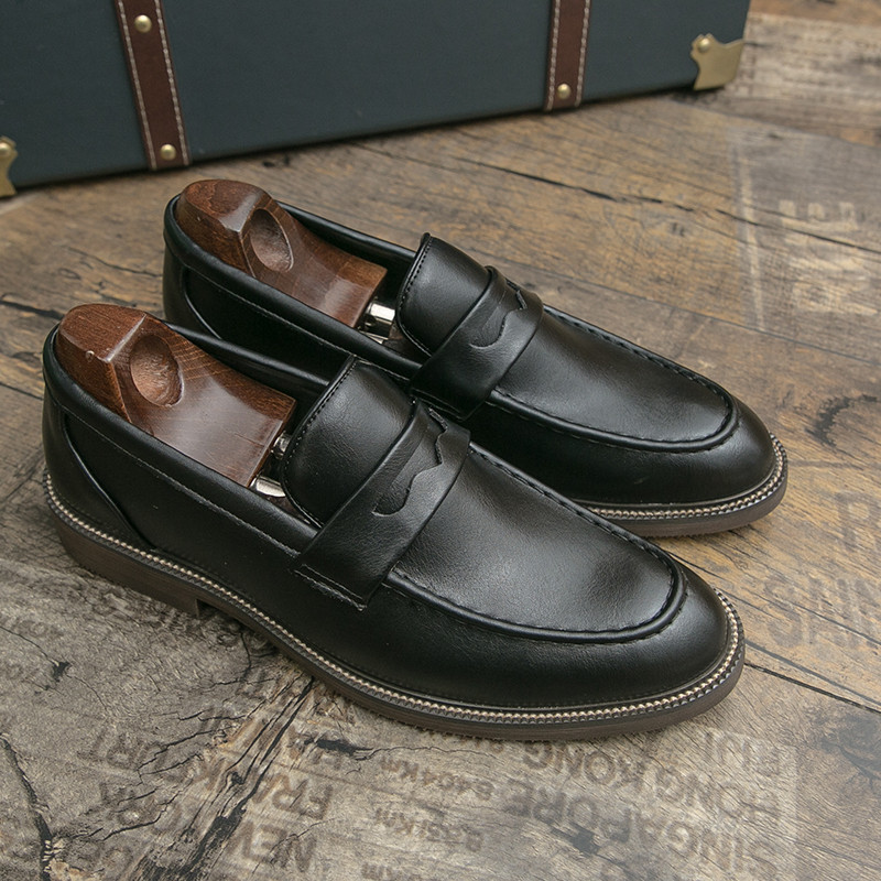 Mens Slip-On Penny Loafer Casual รองเท้าสีดํางานแต่งงานอย่างเป็นทางการทํางาน Pointed Toe ผู้ชาย Tuxe