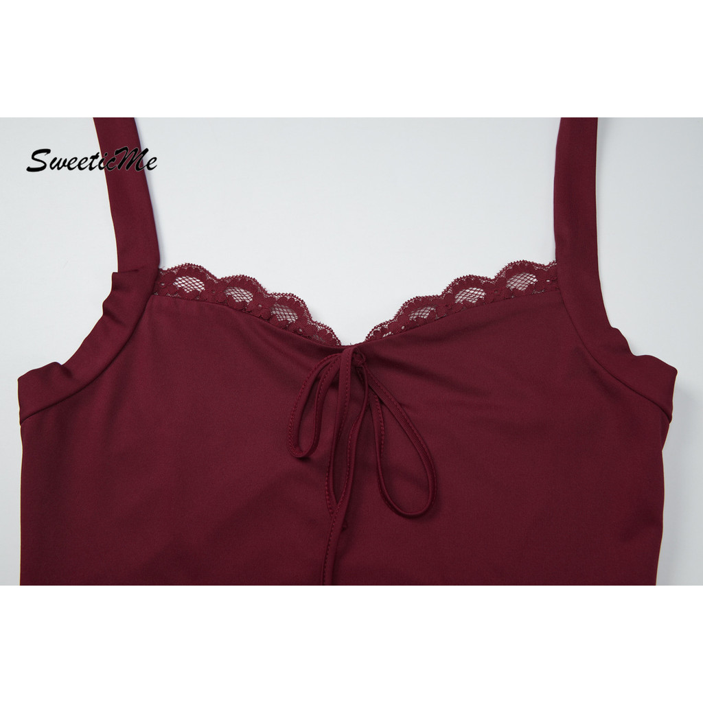 Camisole SweeticMe ลายลูกไม้ สปลิตTING เซ็กซี่ Backless Halter สำหรับสตรี - รูปที่ 7