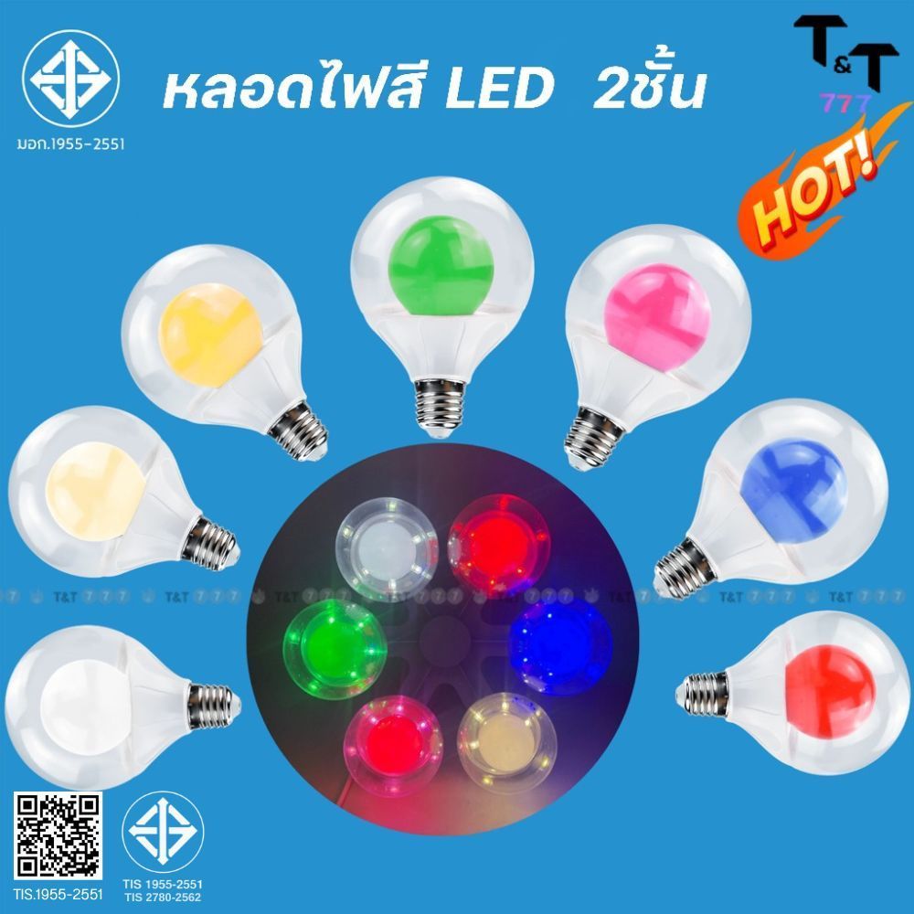 หลอดไฟ LED หลอดสี 7W ขั้วE27 หลอดแต่งสวน แต่งห้อง ประหยัดพลังงาน แบบไฟ2ชั้น