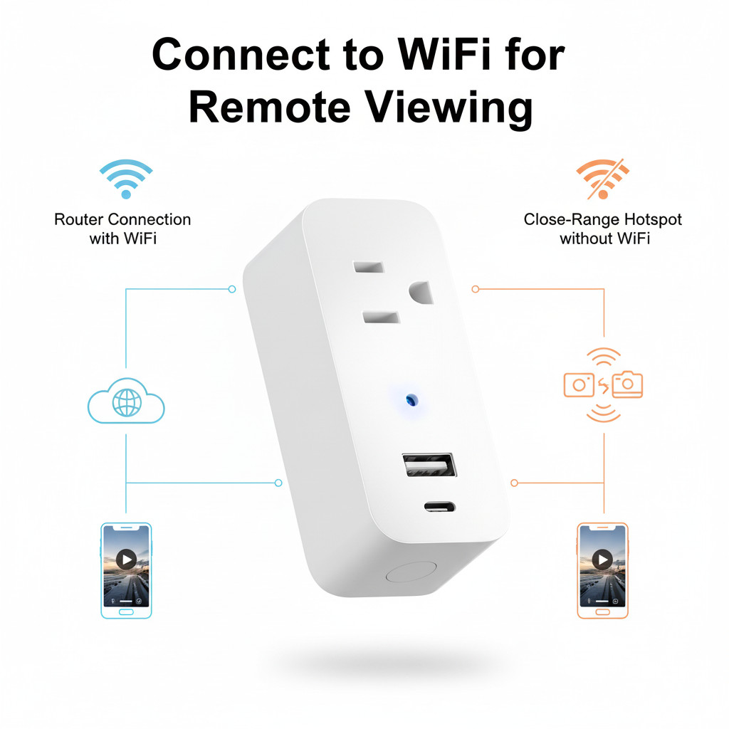 Multifunctional Plug Camera, 1080P FHD WiFi Camera, 3-Device Charging (3-Prong, Type A, Type C)