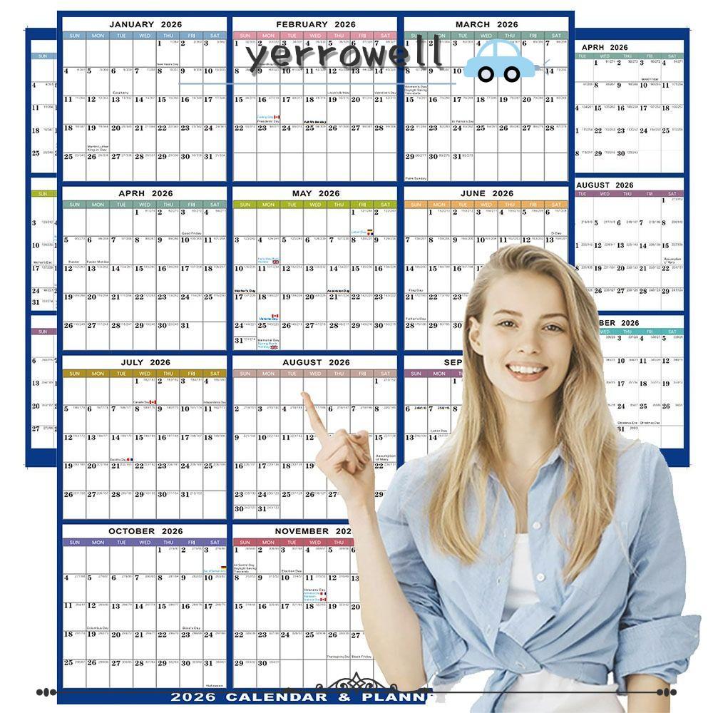 เยอร์โรเวลล์ แขวนปฏิทิน,พับลบได้ขนาดใหญ่ผนังปฏิทิน,2026ตารางการทํางานสองด้านวางแผนสําหรับโฮมออฟฟิศแล