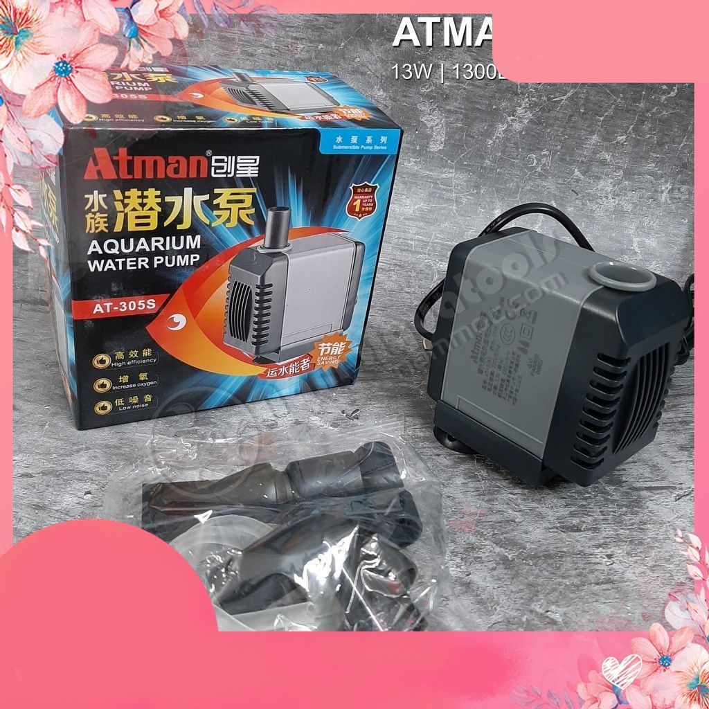 Atman AT-305S Pump – ทรงพลัง เงียบสุดๆ ประหยัดพลังงาน 13W, 1200L/h ปั๊มสําหรับตู้ปลา .naWaterproof