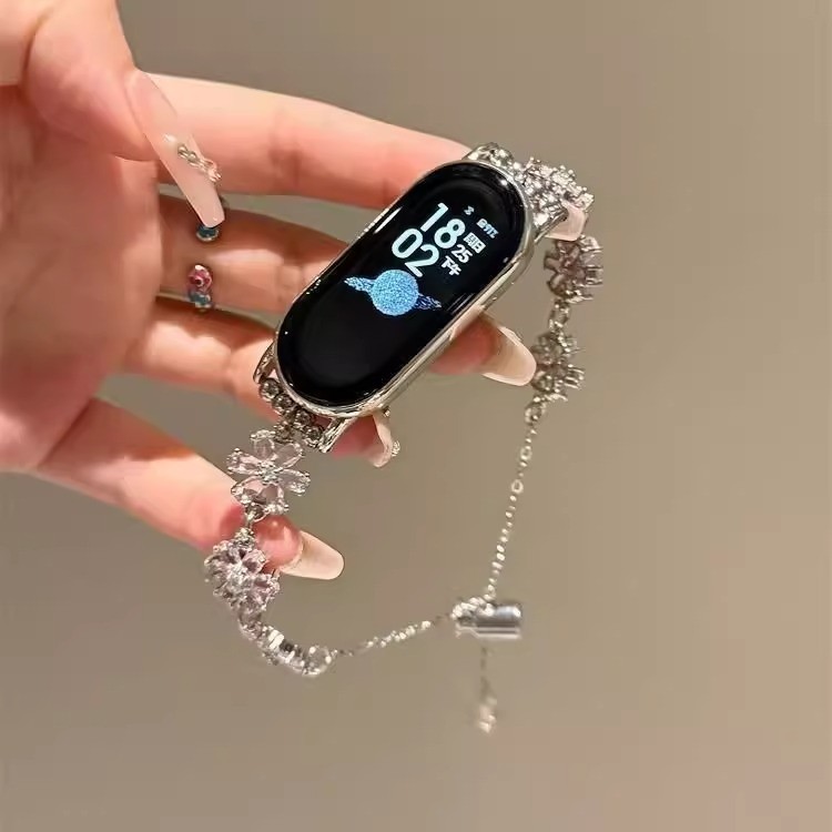 ประณีต Rhinestone Daisy โซ่โลหะสําหรับ Xiaomi NFC 10 9 8 Pro 7 6 5 ปรับยืดสุภาพสตรีสายรัดข้อมือสําหร