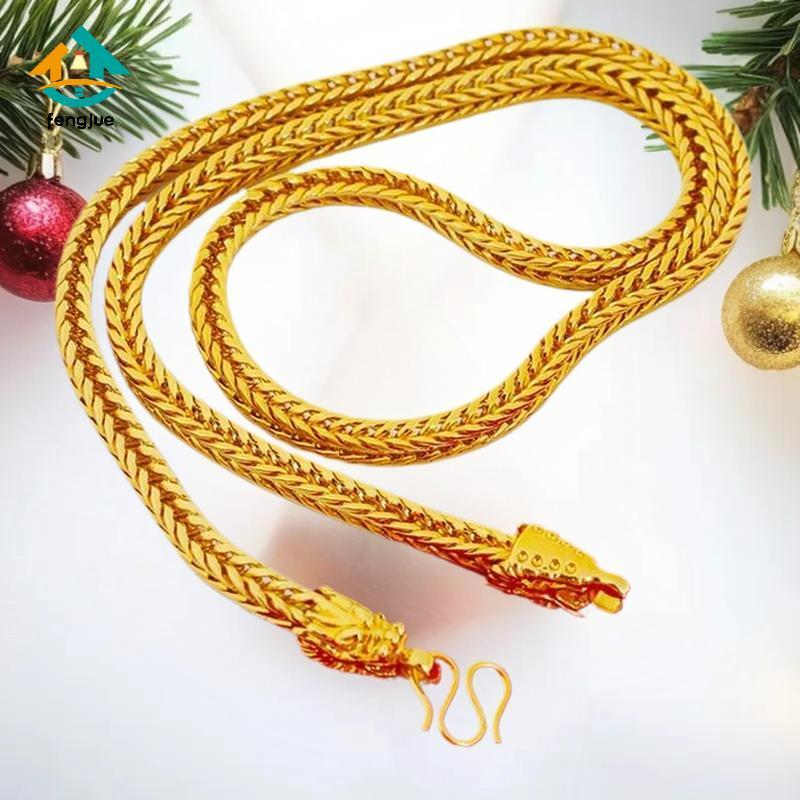 Fengjue โลหะผสมชุบทองมังกร Fox Tail สร้อยคอ 6 มม.เลียนแบบทองส่วนบุคคล Square Fox Tail สร้อยคอคอ TH