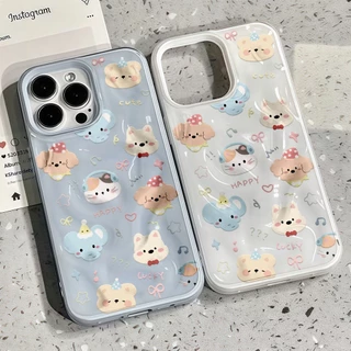 COD-ในไทย💥สำหรับ iPhone 16 15 14 13 12 11 Pro Max X XS XR XS 7 8 6 Plus เคส สัตว์การ์ตูน Candy Color Wave คู่หนังนุ่มป