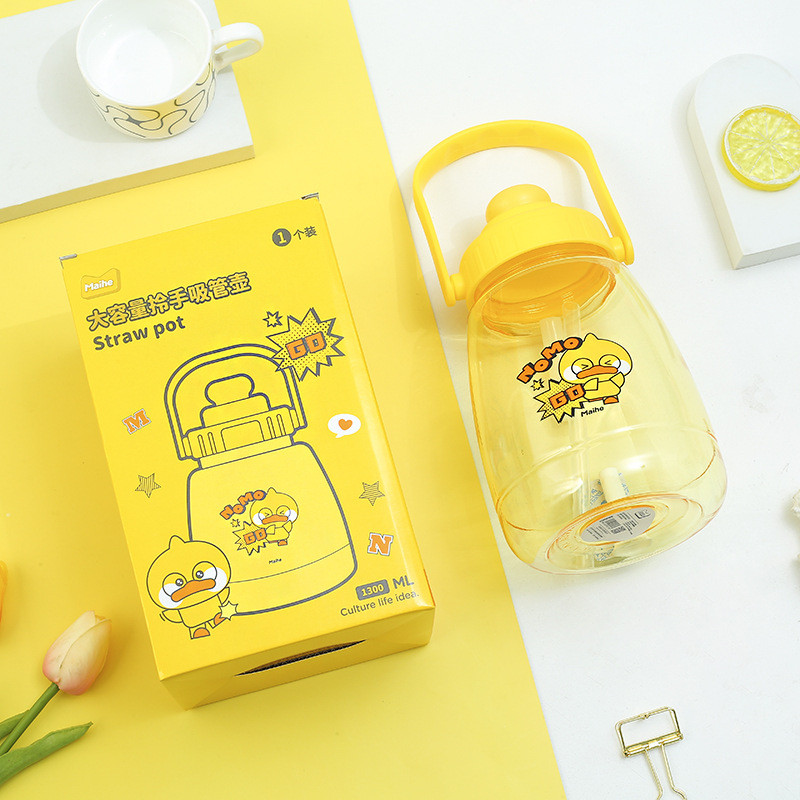 Maihe Hand Straw Pot เกือบเป็ด Daily Life Students Go to School 1300mL Cup Water Cup Handy 1.4 N