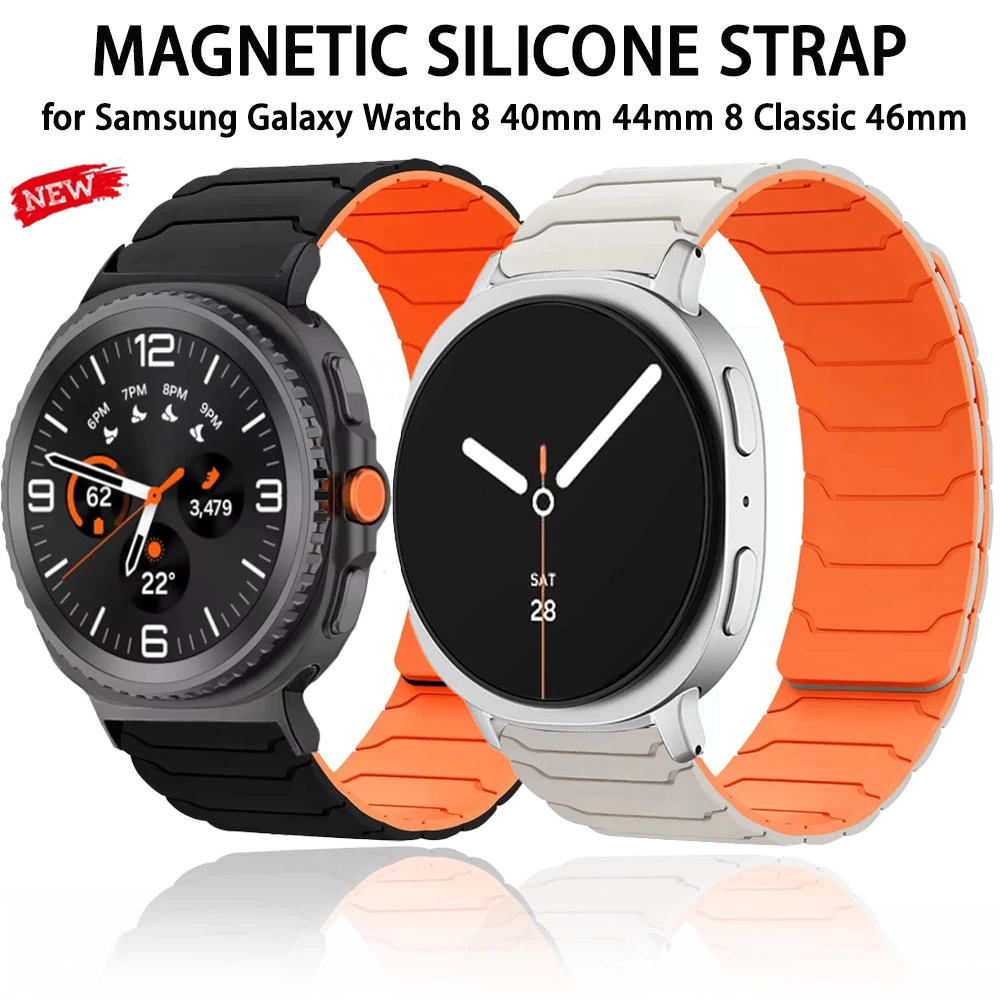 สายซิลิโคนแม่เหล็กสําหรับ Samsung Galaxy Watch 8 40 44 มม./8Classic 46 มม.Galaxy Ultra 47 มม.Galaxy Watch 7 6 5 4 อุปกรณ์เสริม