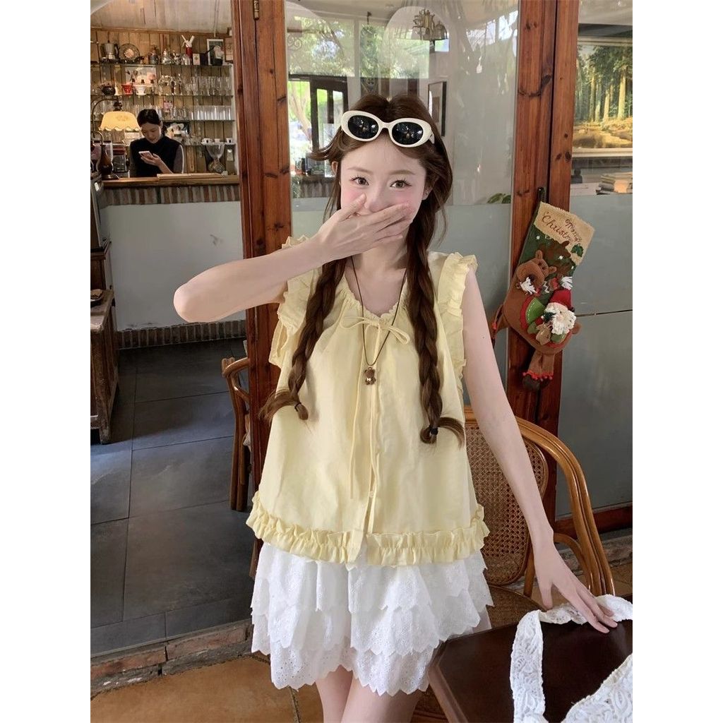 ❤sweet❤ผู้หญิง เวอร์ชันเกาหลี หวาน คอวี ผูกขึ้น เสื้อกั๊ก แสดงผอม เสื้อ ราคา ถูกที่สุด ดีลบีเคเค แกลเลอรีภาพที่ 7