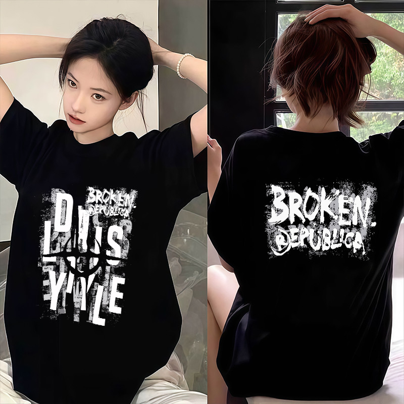 (ผ้าฝ้าย 100%) Luvoro 2026รุ่นใหม่ เสื้อยืด Cotton oversize T-shirt unisex ลาย เนื้อผ้านุ่มระบายอากาศดี แขนสั้น ใส่สบายสีดำและสีขาว เสื้อยืดทูโทน เสื้อยืดแขนสั้น C1026