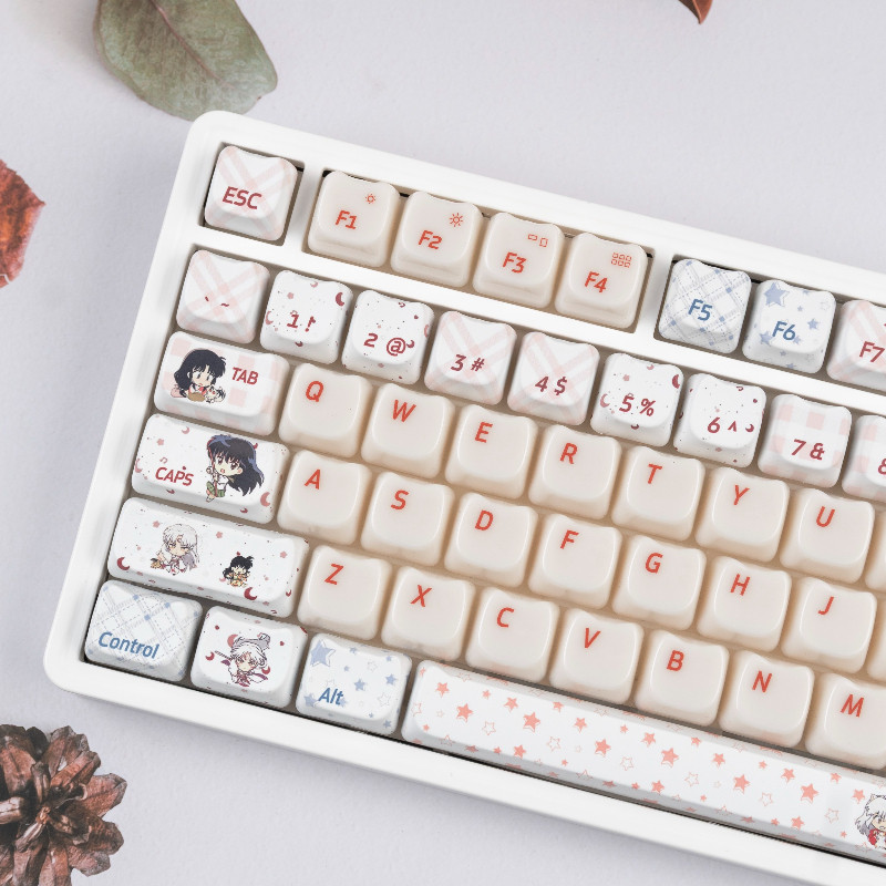 Inuyasha PBT Keycaps ชุด MAO 130 คีย์ Dye-Sublimation Smooth Ceramic-like Texture สําหรับนักเล่นเกมส
