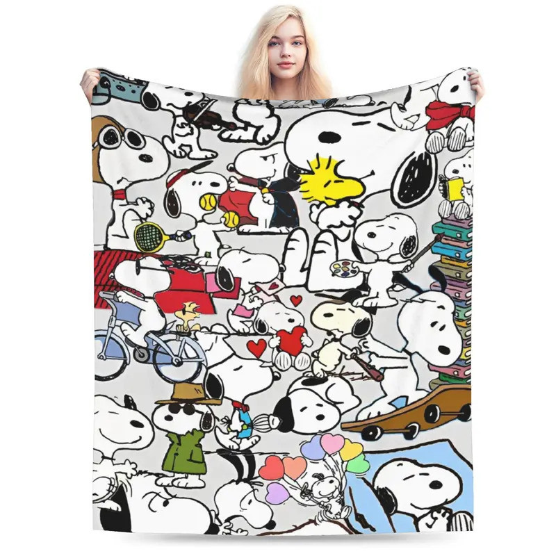 Snoopys สุนัขน่ารัก Flannel ผ้าห่มฤดูหนาวที่อบอุ่นโยนผ้าห่มสําหรับเด็กที่นอนเตียงตลกผ้าคลุมเตียงโซฟาผ้าคลุมเตียง