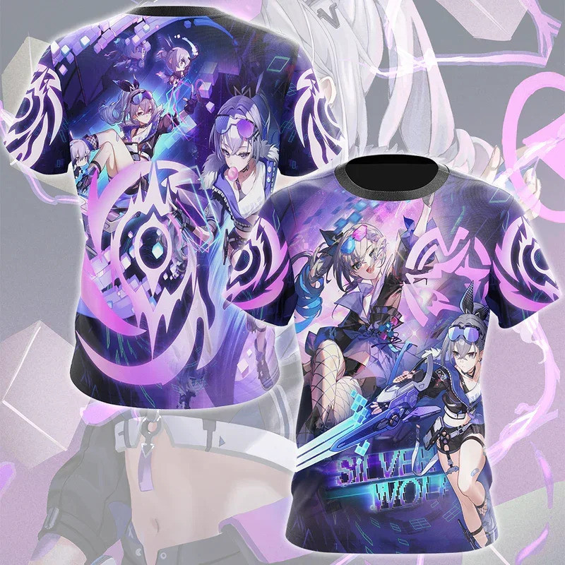 เสื้อยืด 3D Silver Wolf พิมพ์เด็กคอสเพลย์อะนิเมะ Tshirt ผู้ชาย/ผู้หญิง O-คอ Tee Harajuku แขนสั้น BMU
