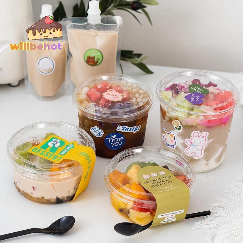 [Willbehot-t] 10 ชิ้น 230/350/500/700 มล. ชามสลัดแบบใช้แล้วทิ้งถ้วยขนมหวานป้องกันการรั่วพร้อมฝาปิด [