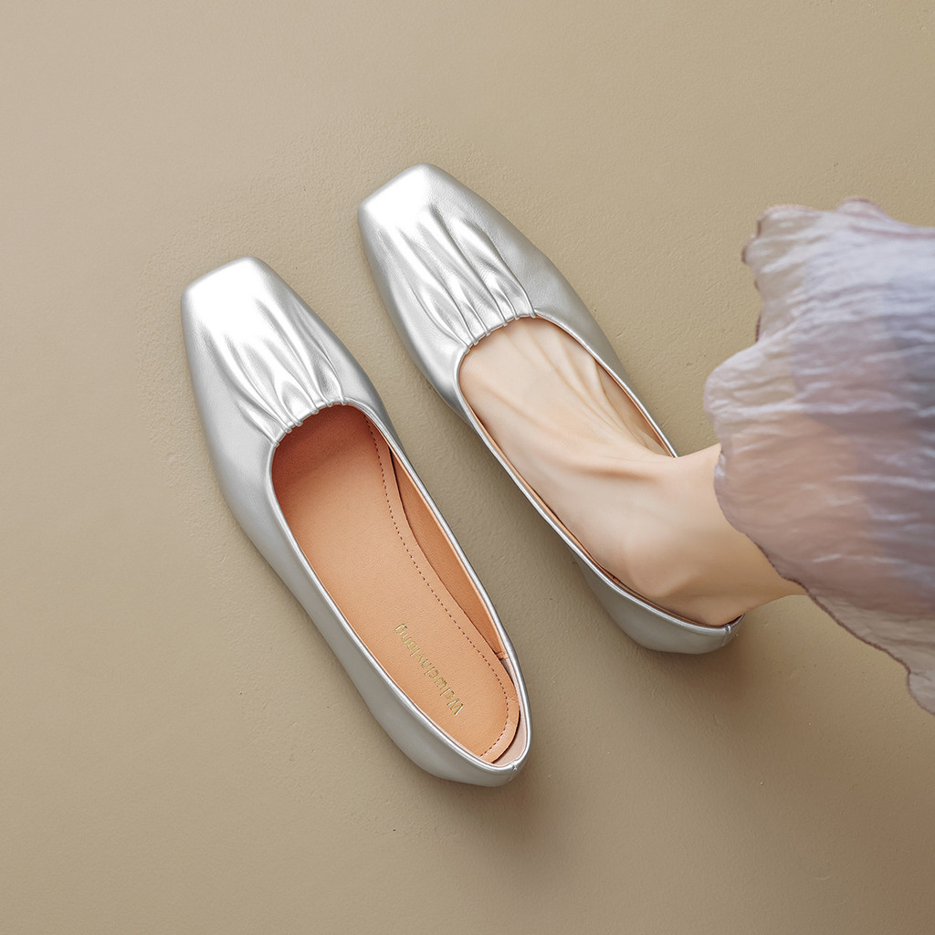 888-1 Square Toe รองเท้าผู้หญิงแบนภาษาฝรั่งเศสคําปากตื้น Slip-On Peas รองเท้า Warm Soft Sole Scoop ร