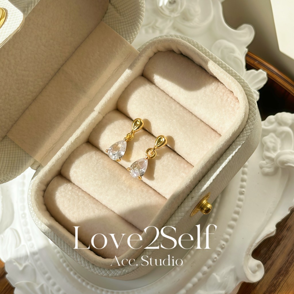 Love2selfE247 แฟชั่น Waterdrop Zirconia ต่างหูผู้หญิง Elegant Piercing Drop ต่างหู Hypoallergenic Ear Studs