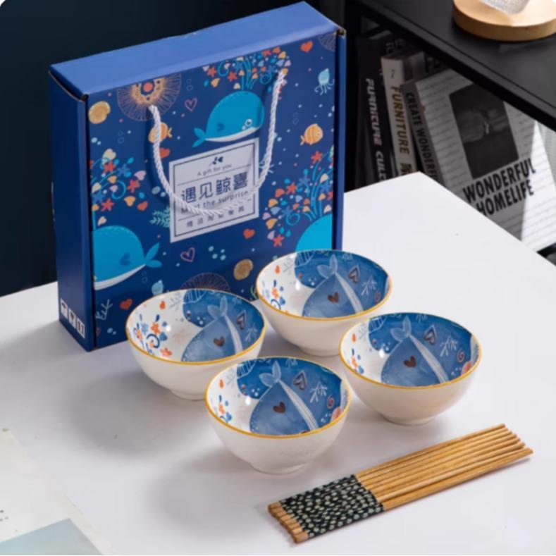 ชุดเซตถ้วย+ตะเกียบ 4ใบ/ ชุดของชำร่วย ของฝาก ของขวัญ**(ชุด24ชิ้น)