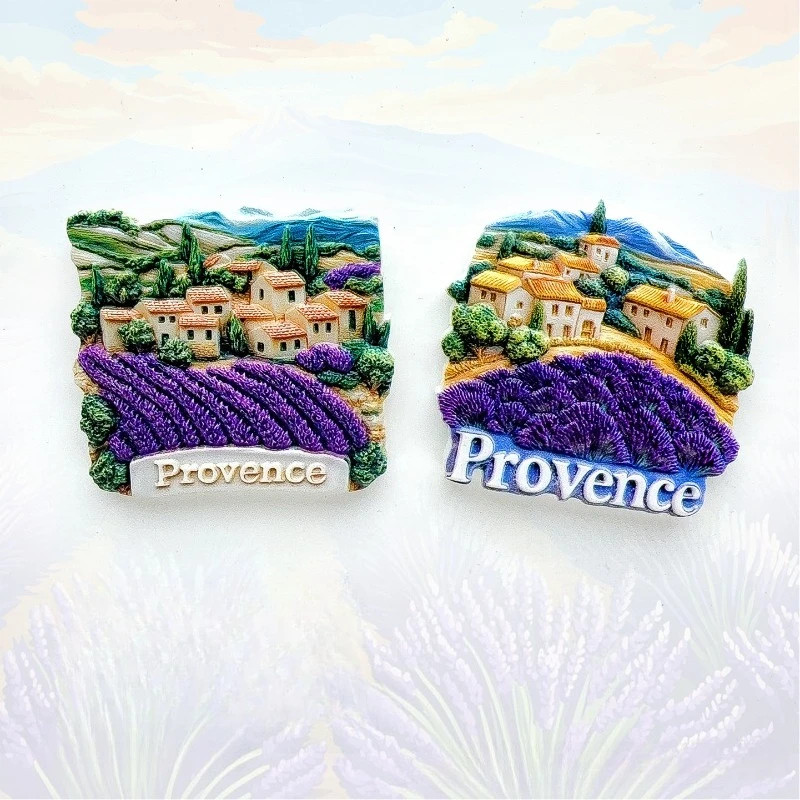 Provence Lavender แม่เหล็กติดตู้เย็น - 3D French Countryside ของที่ระลึกสีม่วง Bloom Decor Elegant E