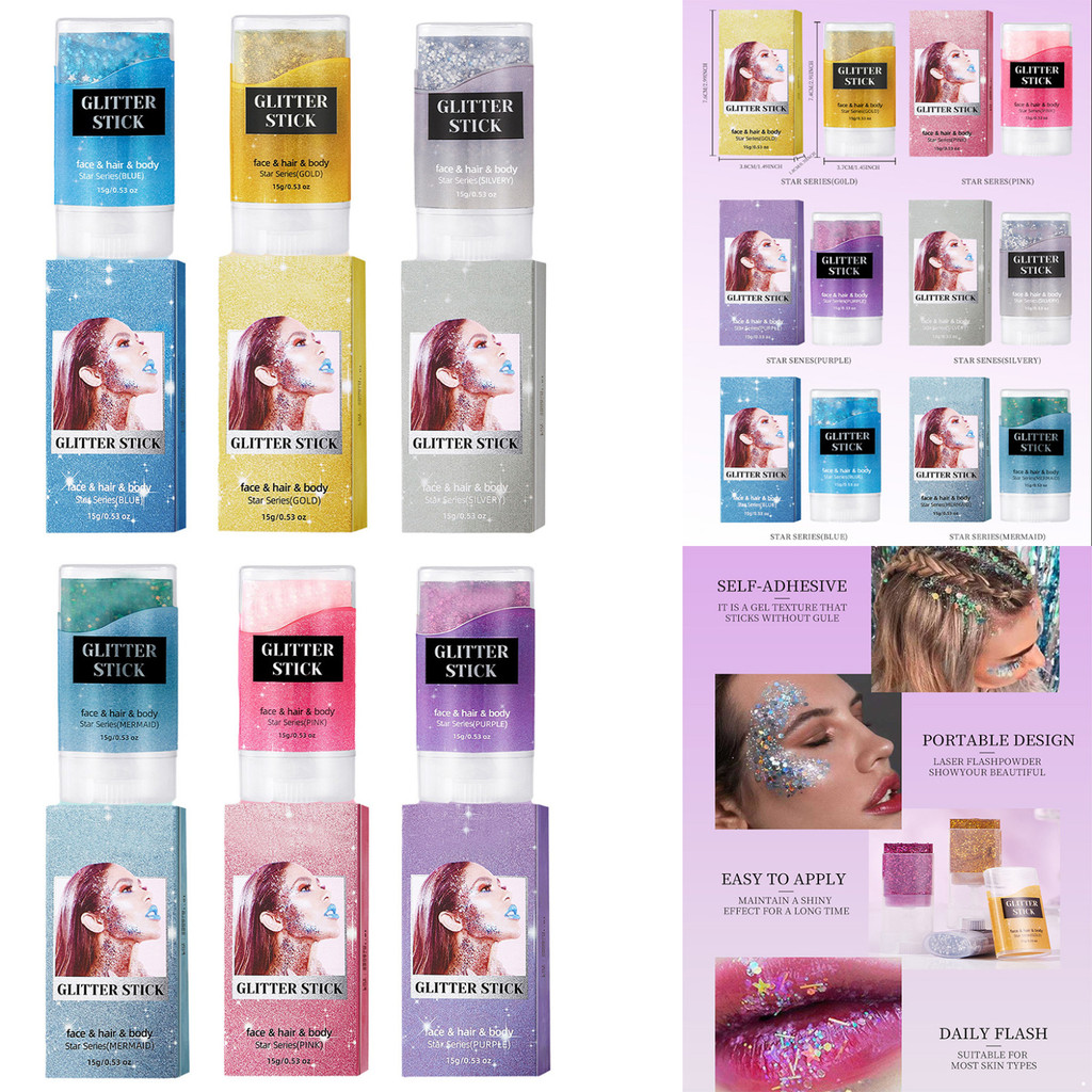 MEIDIAN 1 ชิ้น Multi-purpose Glitter Gel Stick เลื่อม Glitter Stick อุปกรณ์แต่งหน้าสําหรับ Body & Fa