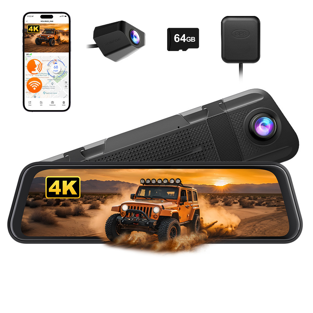 WOLFBOX M40 Dash Camera 4K Dash Cam ด้านหน้าและด้านหลัง ADAS WiFi และ GPS ในตัว