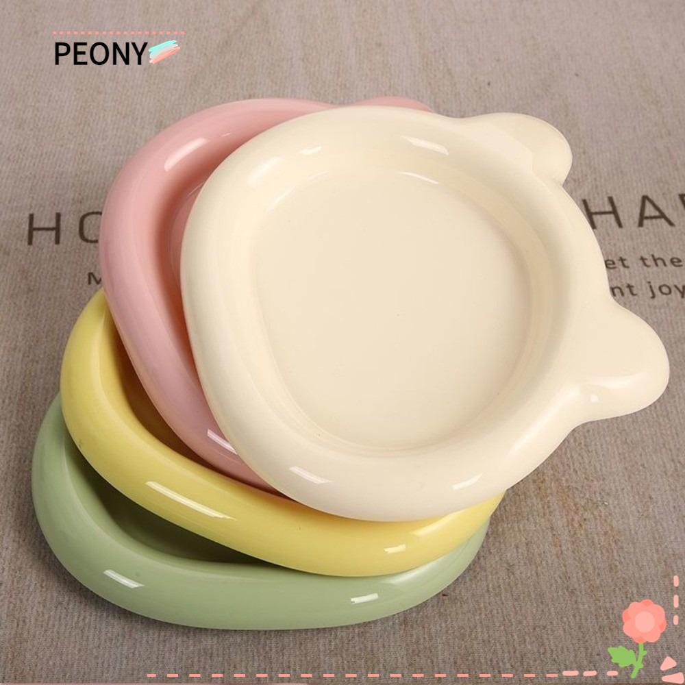 PEONYPAVILION ชามแมว, จานอาหารแมว PP พลาสติกน่ารัก, อุปกรณ์สัตว์เลี้ยงหมีน้อย Ins สีสันสดใสสําหรับแมวลูกสุนัข
