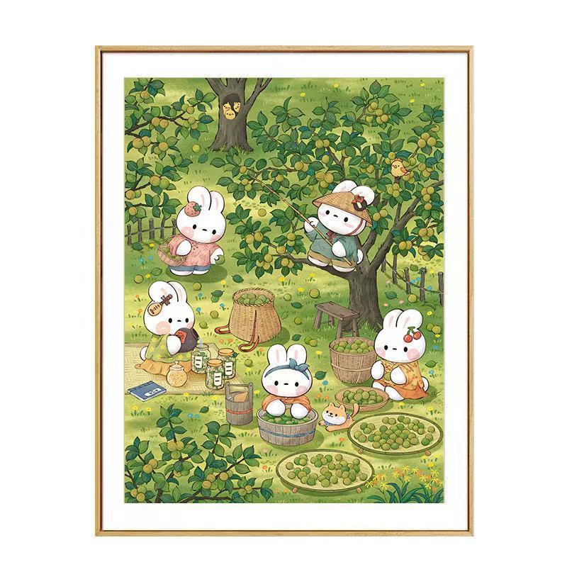 ปักครอสติส พลัมสีเขียว กระต่าย ห้องนั่งเล่นสไตล์ใหม่ ทางเข้า ตกแต่งระดับไฮเอนด์ เย็บปักถักร้อยมือ