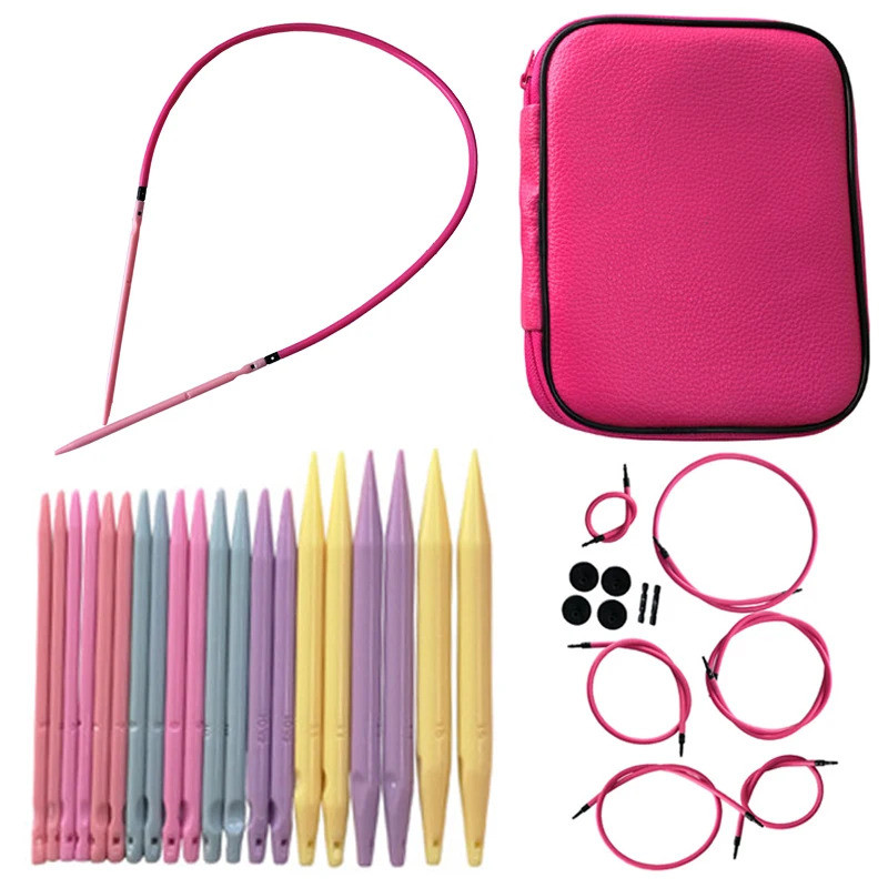 Plastic Removable Knitting Needles Set Interchangeable Circular Crochet Hooks Weaving Yarn Knitting 