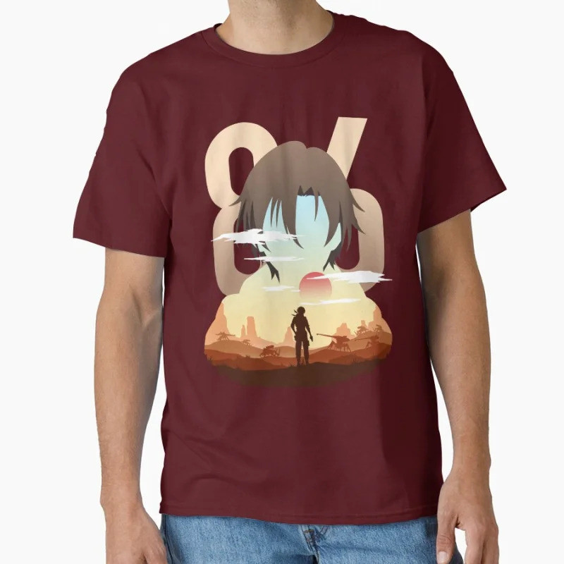 86 Eighty Six Landscape Science Fiction Light Novel Anime เสื้อยืดสําหรับชายผ้าฝ้าย 100% ขนาดใหญ่ด้า