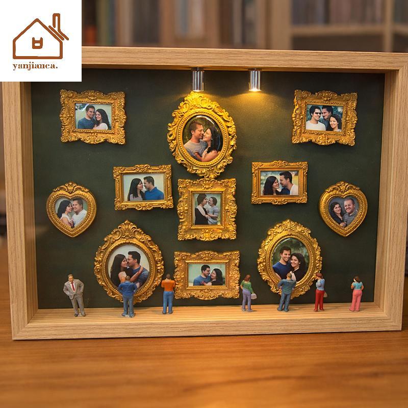 YANCA DIY Museum Silhouette Box, Family Memory Photo Display Case Frame Silhouette Box With Light, Frames & Figurines TH