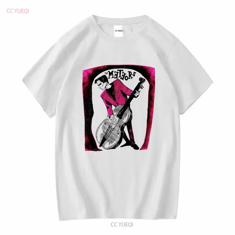 วินเทจ 80's THE METEORS เสื้อยืดสีขาวของวงดนตรีอังกฤษ Psychobilly แขนยาวหรือแขนสั้น ลายกราฟิกวินเทจ 
