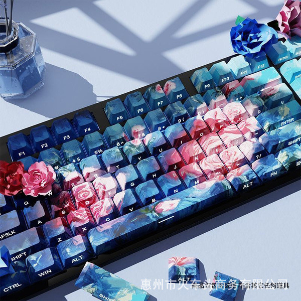 keycap คีย์แคปไทย คีย์แคป Rose Keycap ภาพวาดสีน้ํามันสไตล์แกะสลักด้านข้างโปร่งแสงโรงงานเดิม PBT atk6