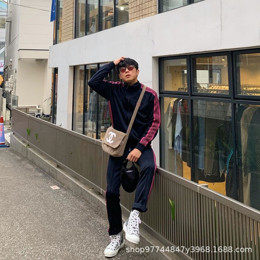 MCRO Needles Vintage vintage Striped Casual Jacket Sports Fabric Men's and Women's Jacket Black