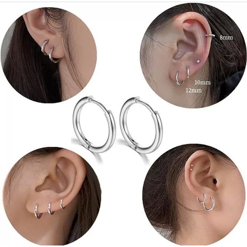 Roselife ต่างหูวงกลมจากเหล็ก ขนาดกลาง สำหรับผู้หญิงและผู้ชาย สวมใส่ง่ายทุกวัน - รูปที่ 5