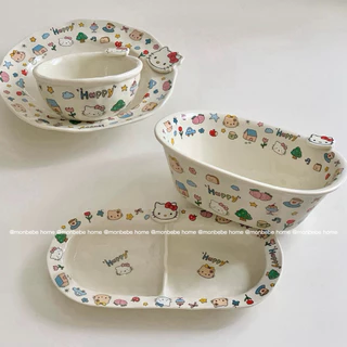 จานขนม จานเซรามิค รุ่นใหม่ insสไตล์เกาหลีkitty&ขนมปัง3D พร้อมส่ง