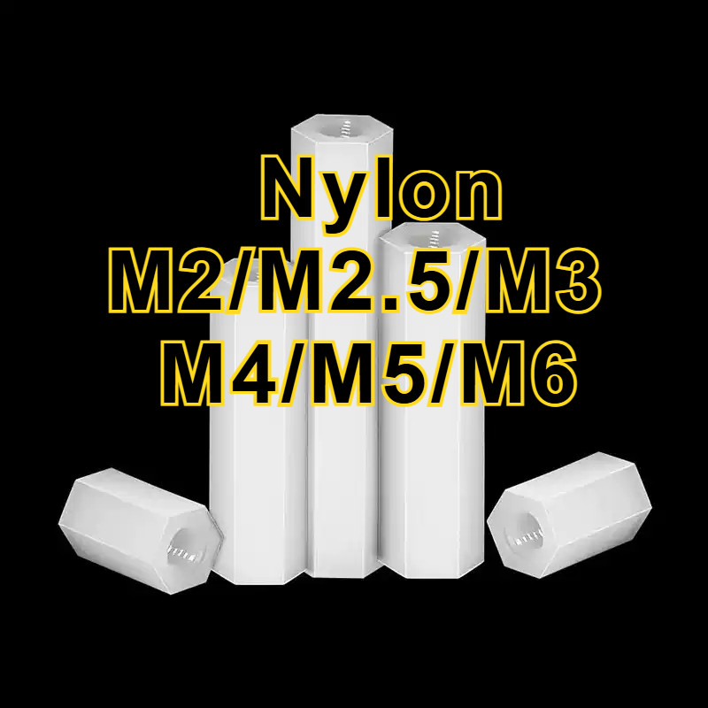 คอลัมน์ไนลอนหัวแบนหกเหลี่ยมแกนผ่านคู่/เสาไนล่อนรูผ่านสองด้าน สีขาว ฉนวนไฟฟ้า สำหรับแผงวงจร อิเล็กทรอ