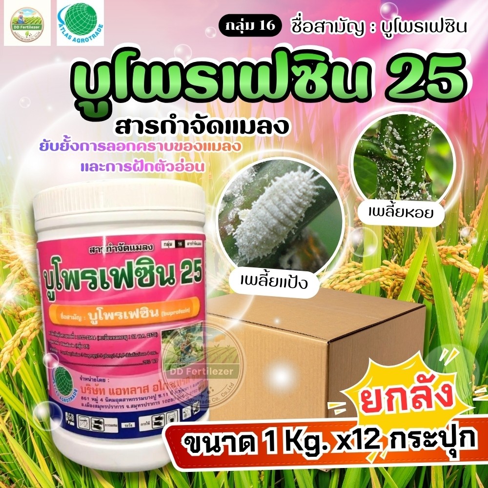 (ยกลัง1kg*12) #บูโพรเฟซิน 25% เพลี้ยตัวอ่อน เพลี้ย หนอน ทุกชนิด ตราลูกโลก #แอทลาส