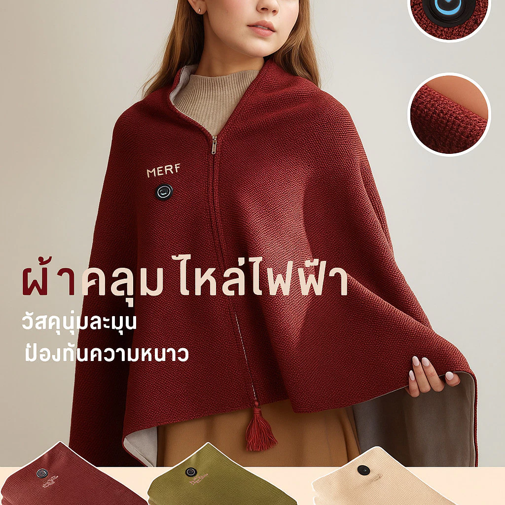 ผ้าห่มอุ่นกราฟีน USB ผ้าคลุมไหล่ไฟฟ้าปรับอุณหภูมิได้ Graphene Heated Shawl thumbnail 9