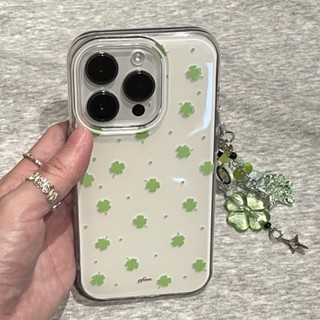 Simple เต็มหน้าจอสีเขียว Lucky Four Leaf Polka Dot เคสโทรศัพ…