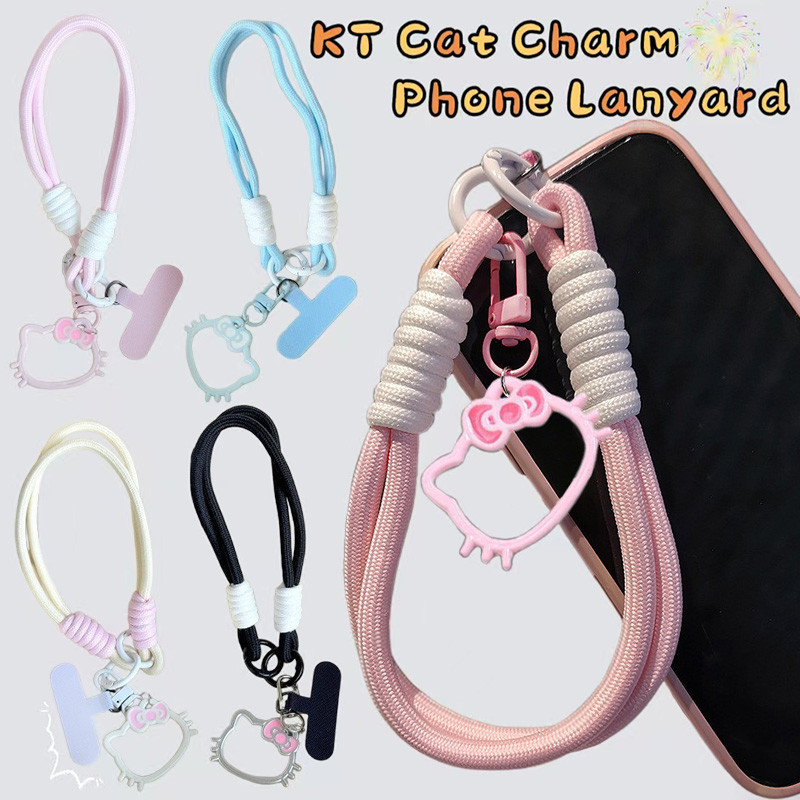 Dopamine Color Hollow KT Cat สายคล้องโทรศัพท์มือถือหลากสีสานเชือกเส้นเล็กสายรัดข้อมือการ์ตูนกระเป๋าจี้ CCD โซ่กล้อง