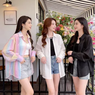 เสื้อเชิ้ตแขนยาวผู้หญิง ผ้าชีฟองเนื้อละเอียด เบาสบาย