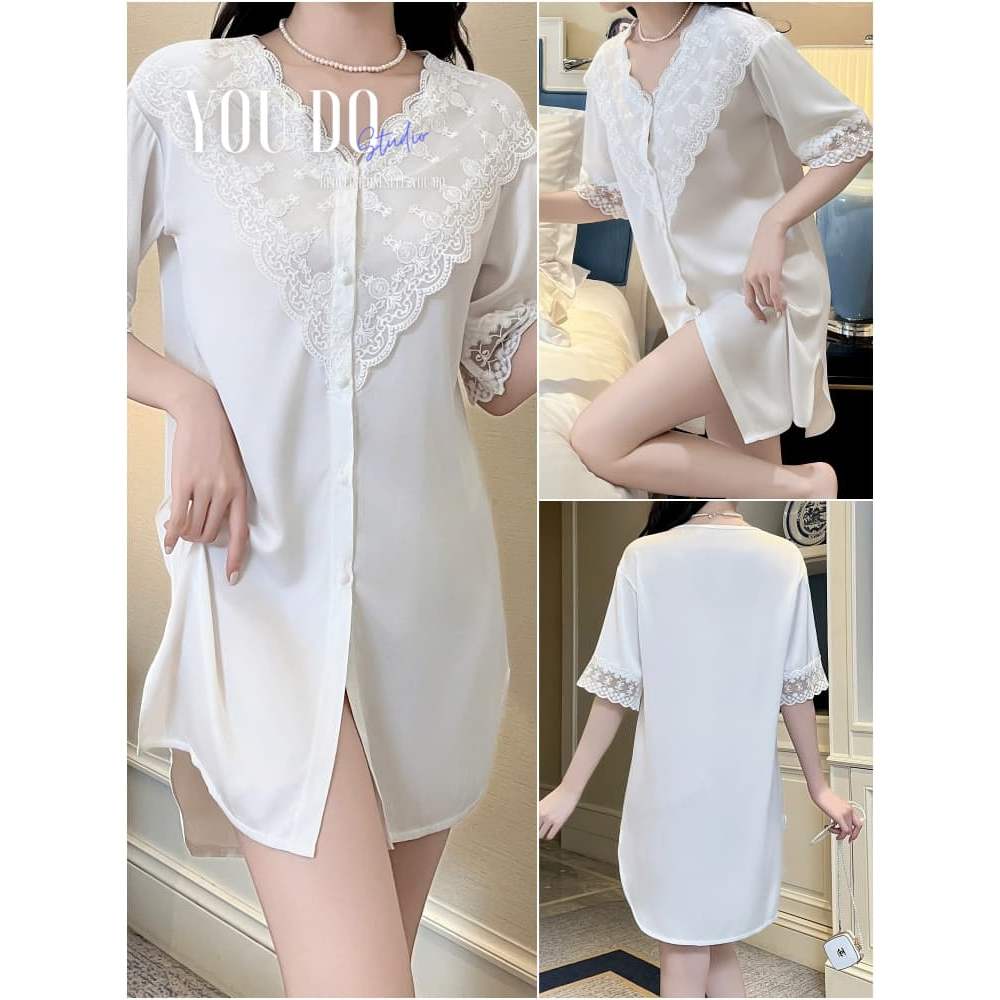 【YOUDU】เซ็กซี่เรียบร้อย คอวี ลูกไม้ ชุดนอน เดรส สำหรับช่วงเวลาโรแมนติก vana sleepwear 🌙💖