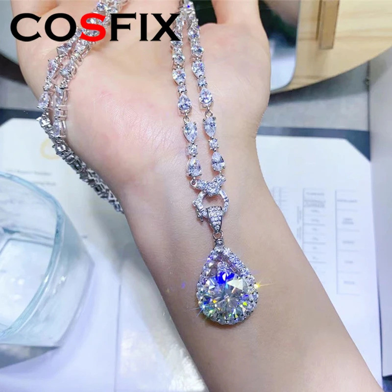 COSFIX Moissanite สร้อยคอดีไซน์ใหม่ 10ct Moissanite และ Zircon Chain ของขวัญสำหรับเธอในปีนี้