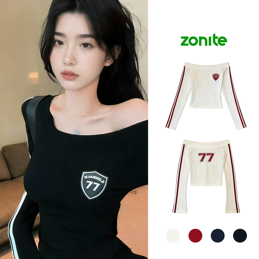 เสื้อยืดแขนยาวเปิดไหล่ สไตล์อเมริกัน ดีไซน์สวย
