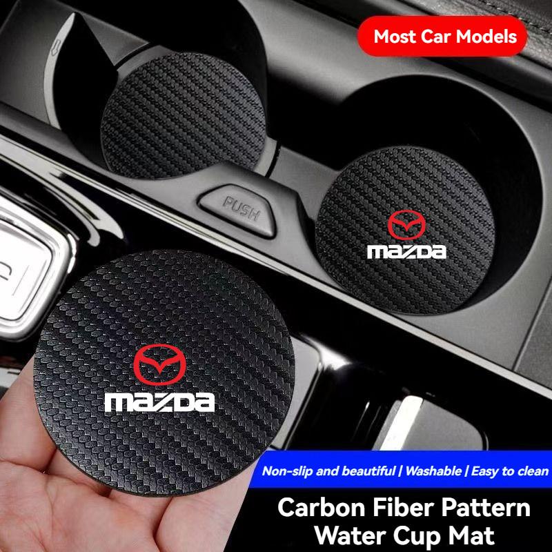 [📣ส่งไว มีCOD] 2ชิ้น Mazda/มาสด้า แผ่นรองแก้วน้ำในรถ​​ แผ่นรองขวดน้ำในรถยนต์ กันลื่น คาร์บอนไฟเบอร์ แผ่นรองแก้วเครื่องดื่ม