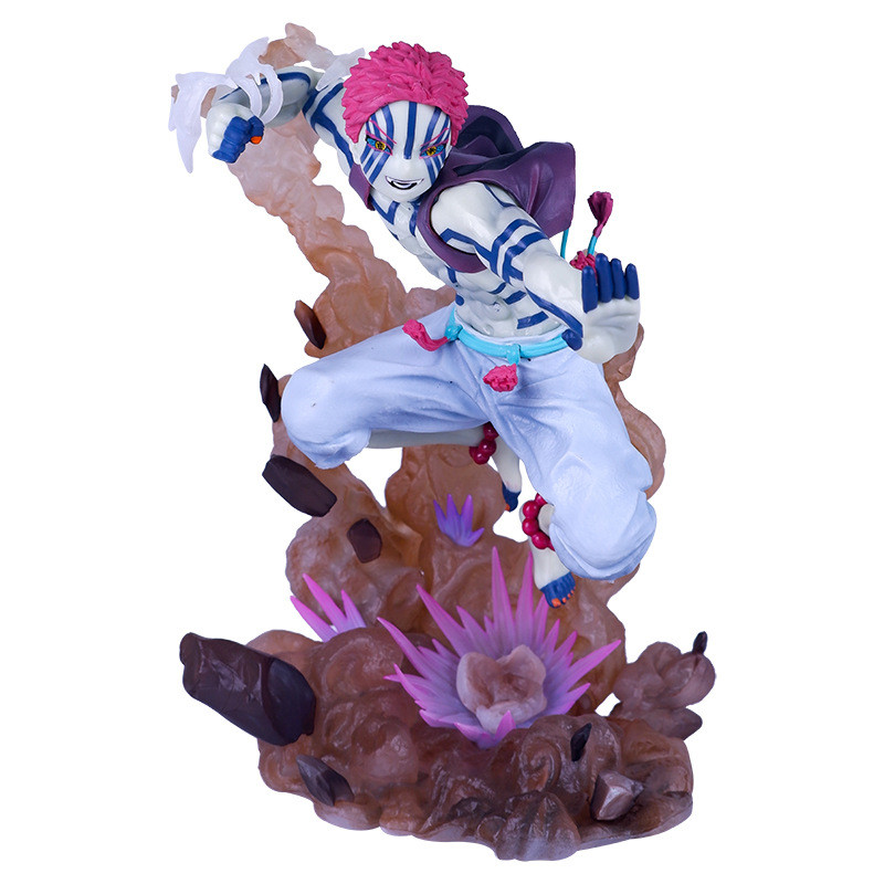 Akaza รูป Demon Slayer POP Upper Moon 3 ตุ๊กตาแอ็คชั่นพร้อมฐานฉากการต่อสู้ Dropshipping
