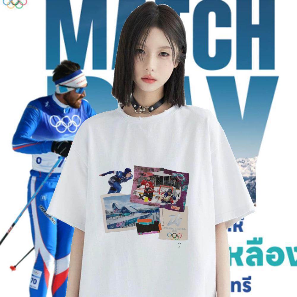 Olympic T-shirt พิมพ์ลายการแข่งขันสกีของนักกีฬาไทย